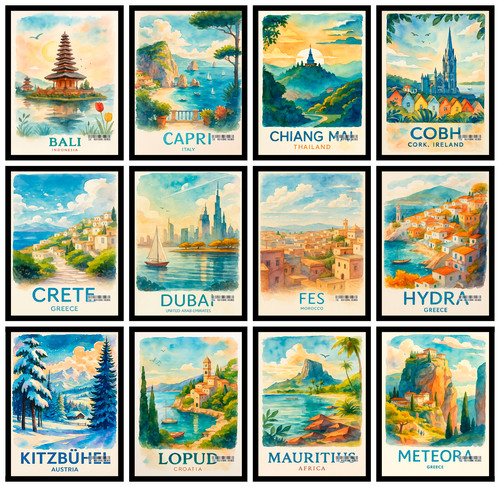 Global capitals travel poster - global,