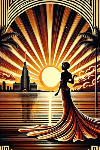 Elegant woman art deco city - woman,