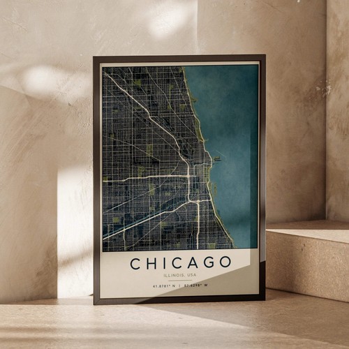 Chicago map poster illinois - chicago,