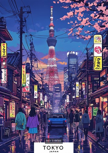 Tokyo street scene dusk - tokyo,