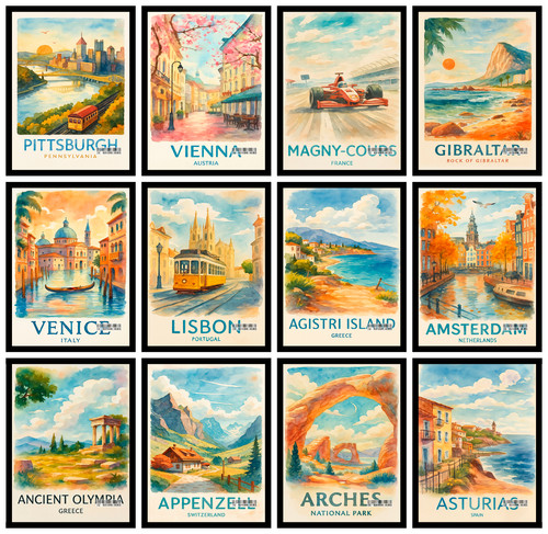 World famous city poster - world, print